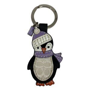 Coach Penguin Leather Keyring Charm Keychain Fob Lilac/Purple